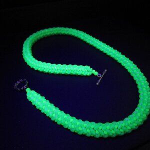 Handwoven Uranium glass Superduo necklace